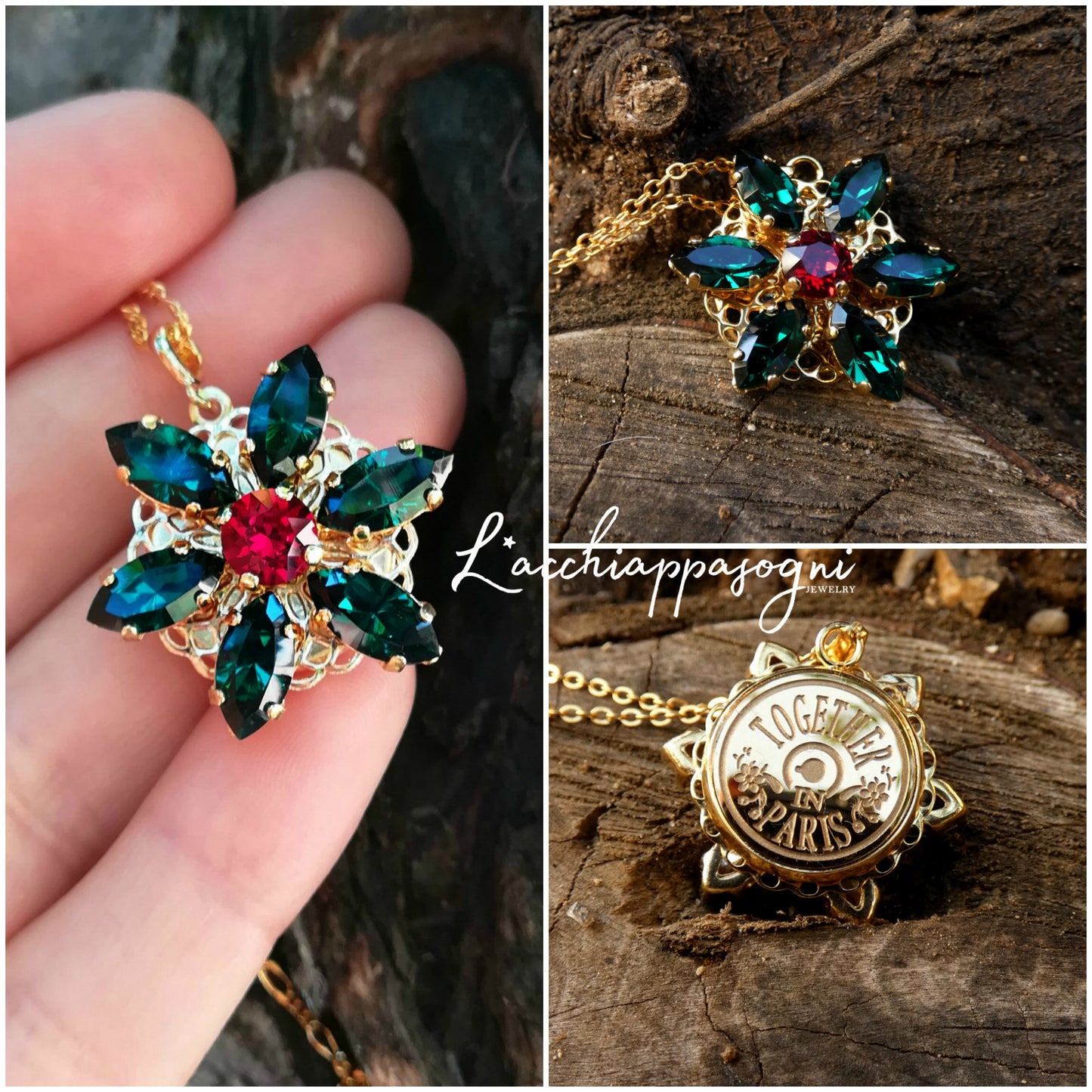 Anastasia ENGRAVED Necklace Together in Paris EMERALD M