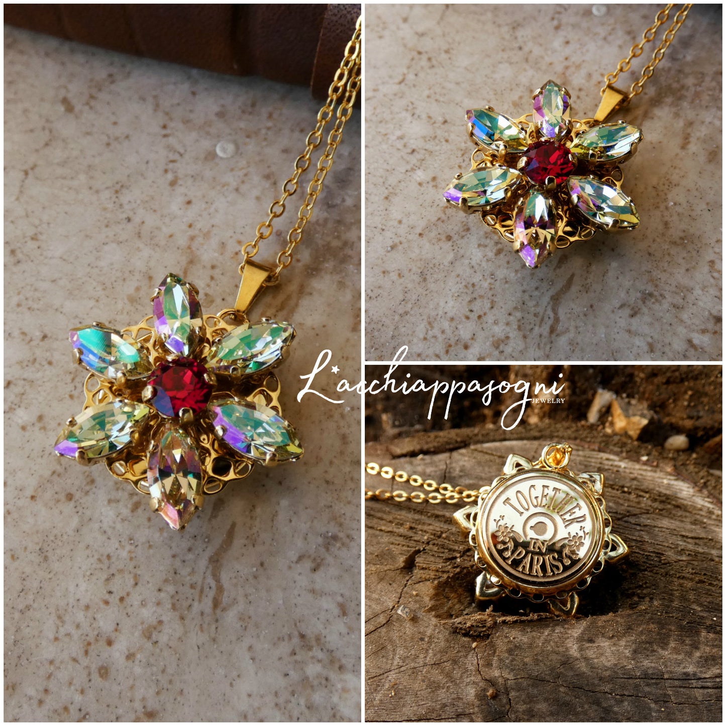 Anastasia ENGRAVED Necklace Together in Paris LUMINOUS GREEN M