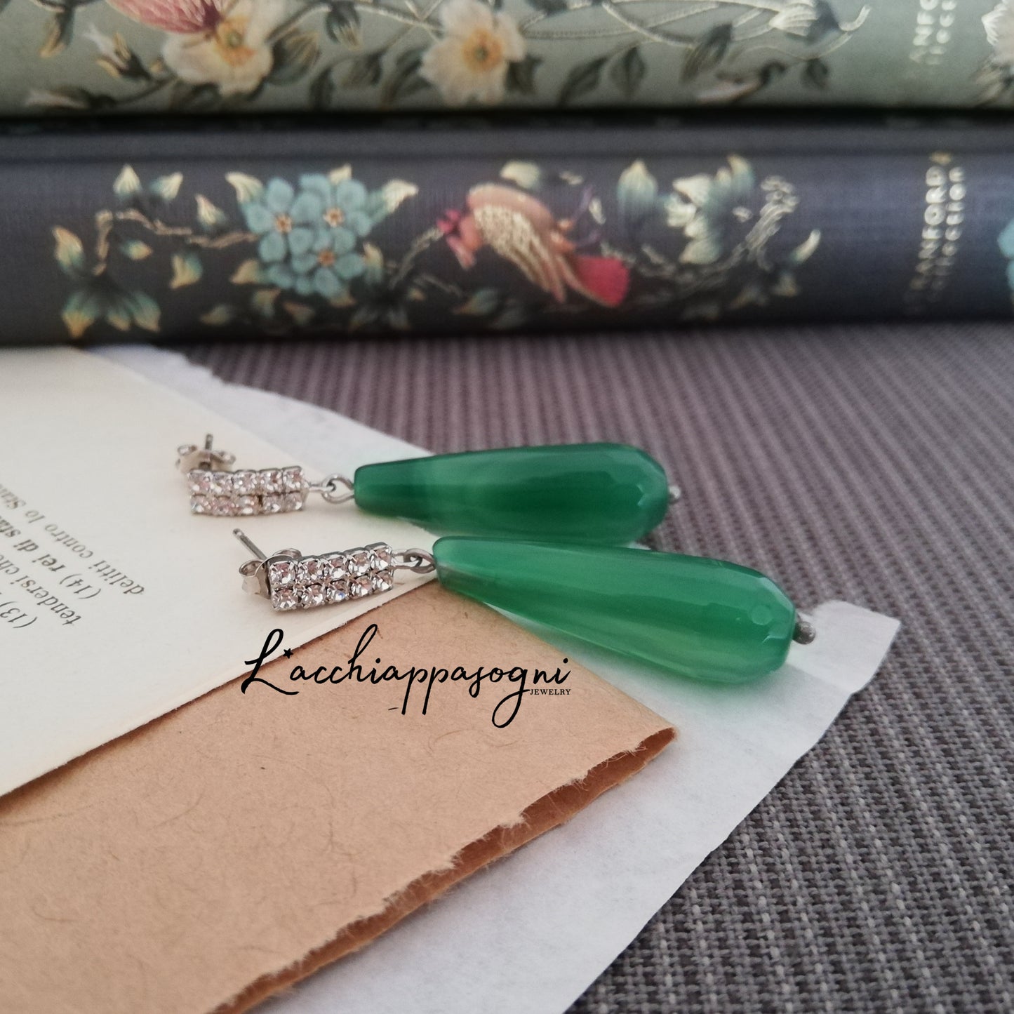 Orecchini Art Deco a goccia verdi