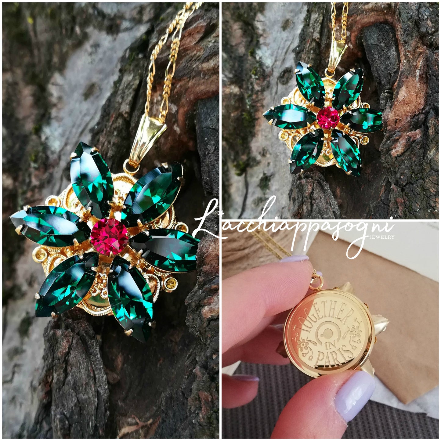 Anastasia ENGRAVED Necklace Together in Paris EMERALD UD