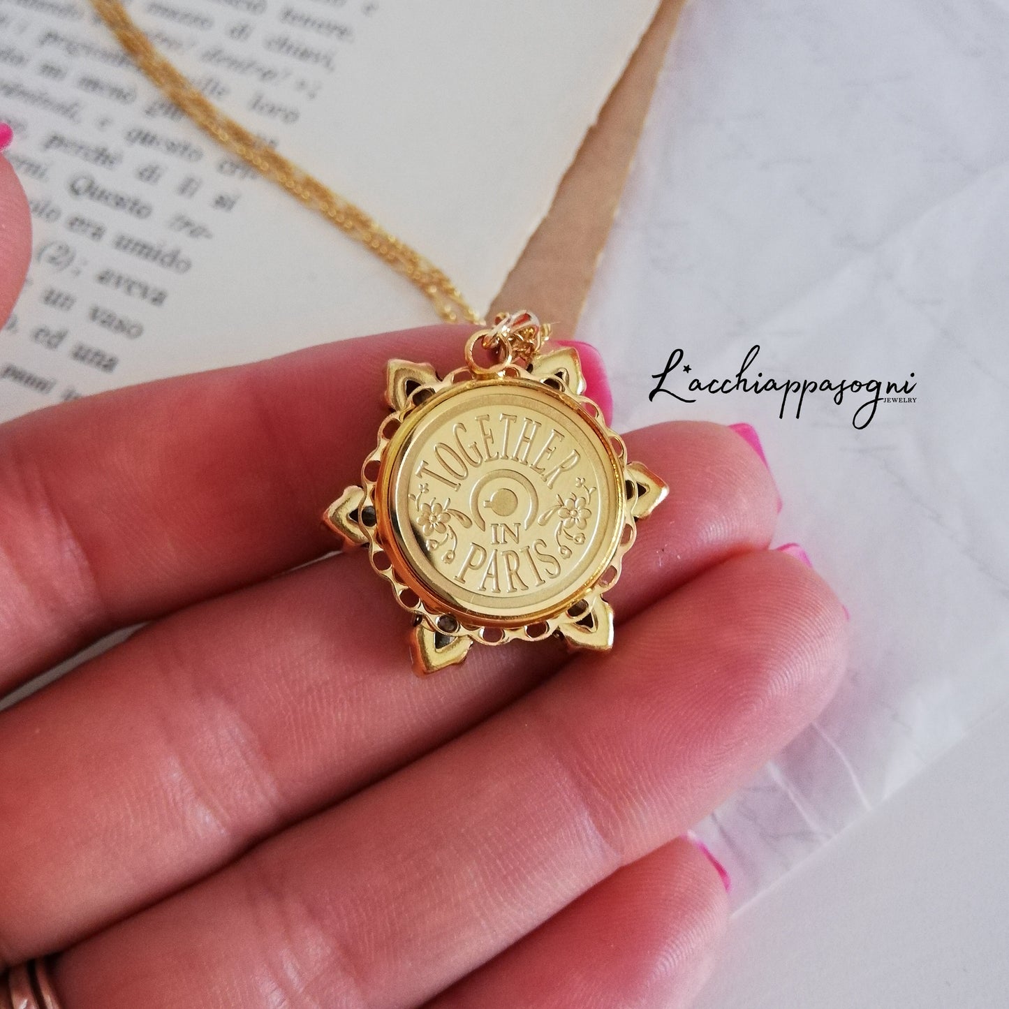 Collana Anastasia con incisione Together in Paris PACIFIC OPAL M