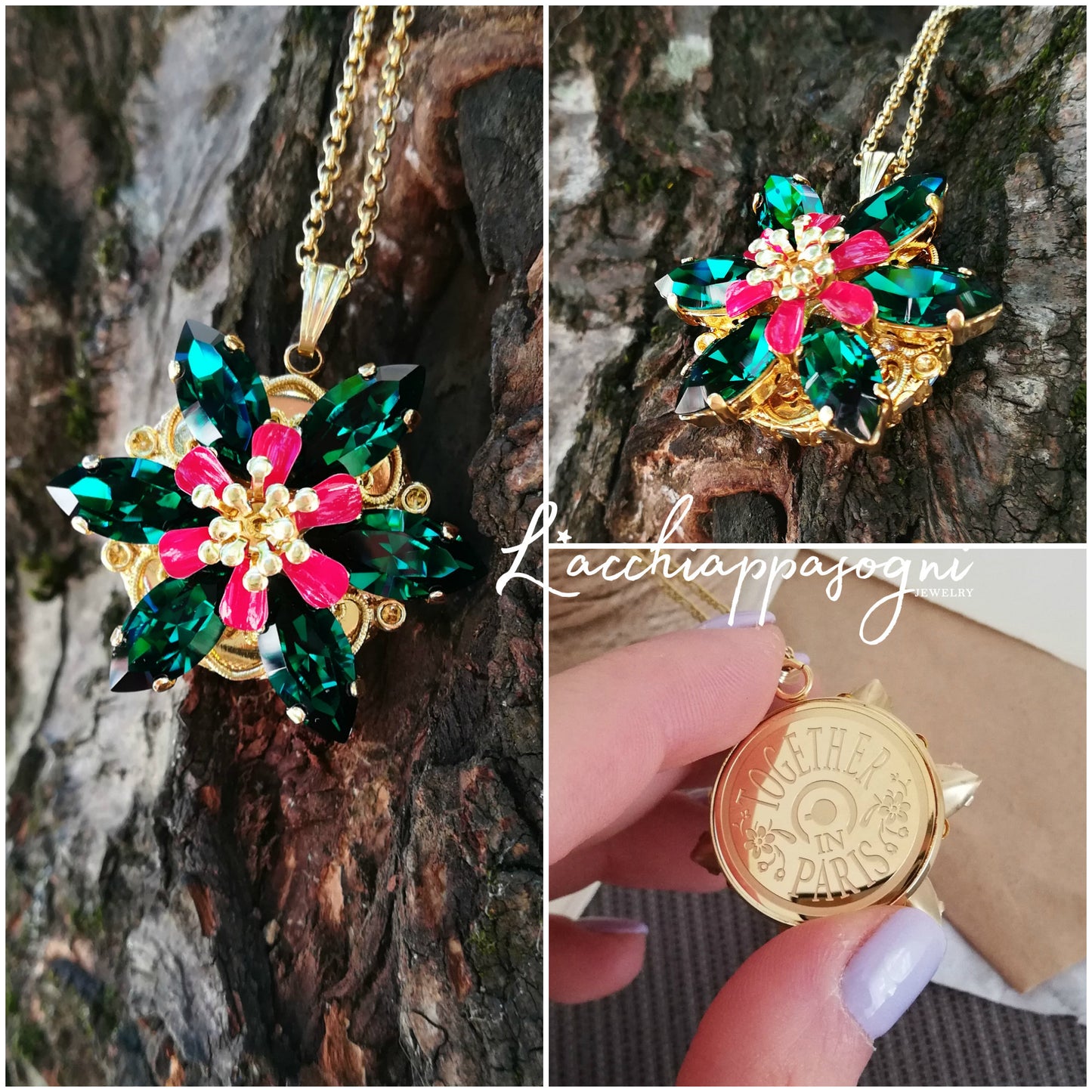 Collana Anastasia con incisione Together in paris EMERALD D