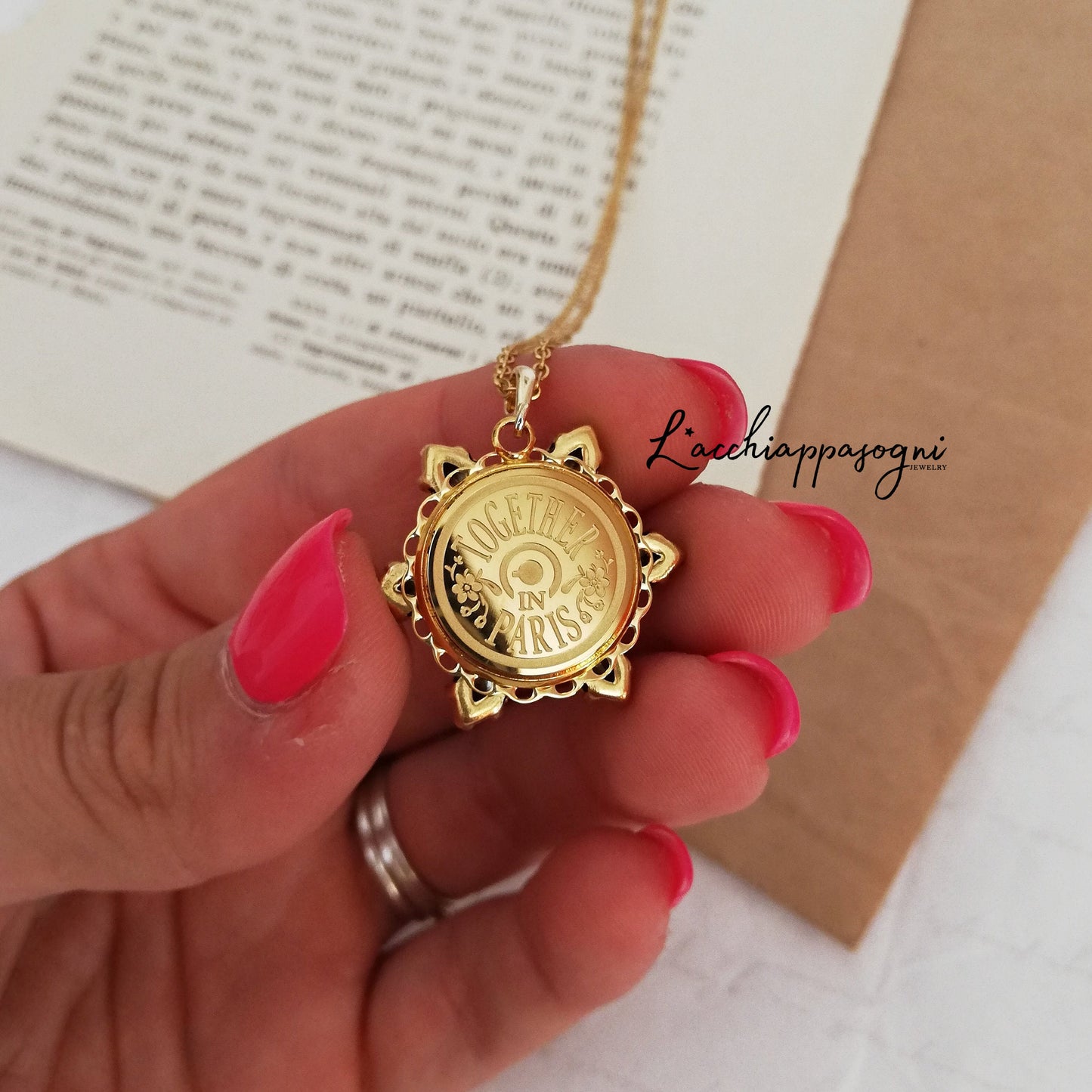 Collana Anastasia con incisione Together in Paris PACIFIC OPAL M