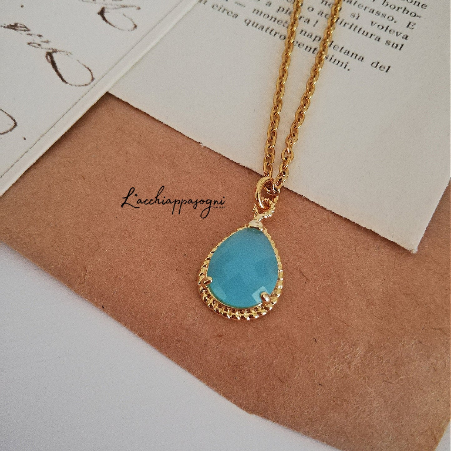 Collana Mary Stuart con goccia turchese in vetro