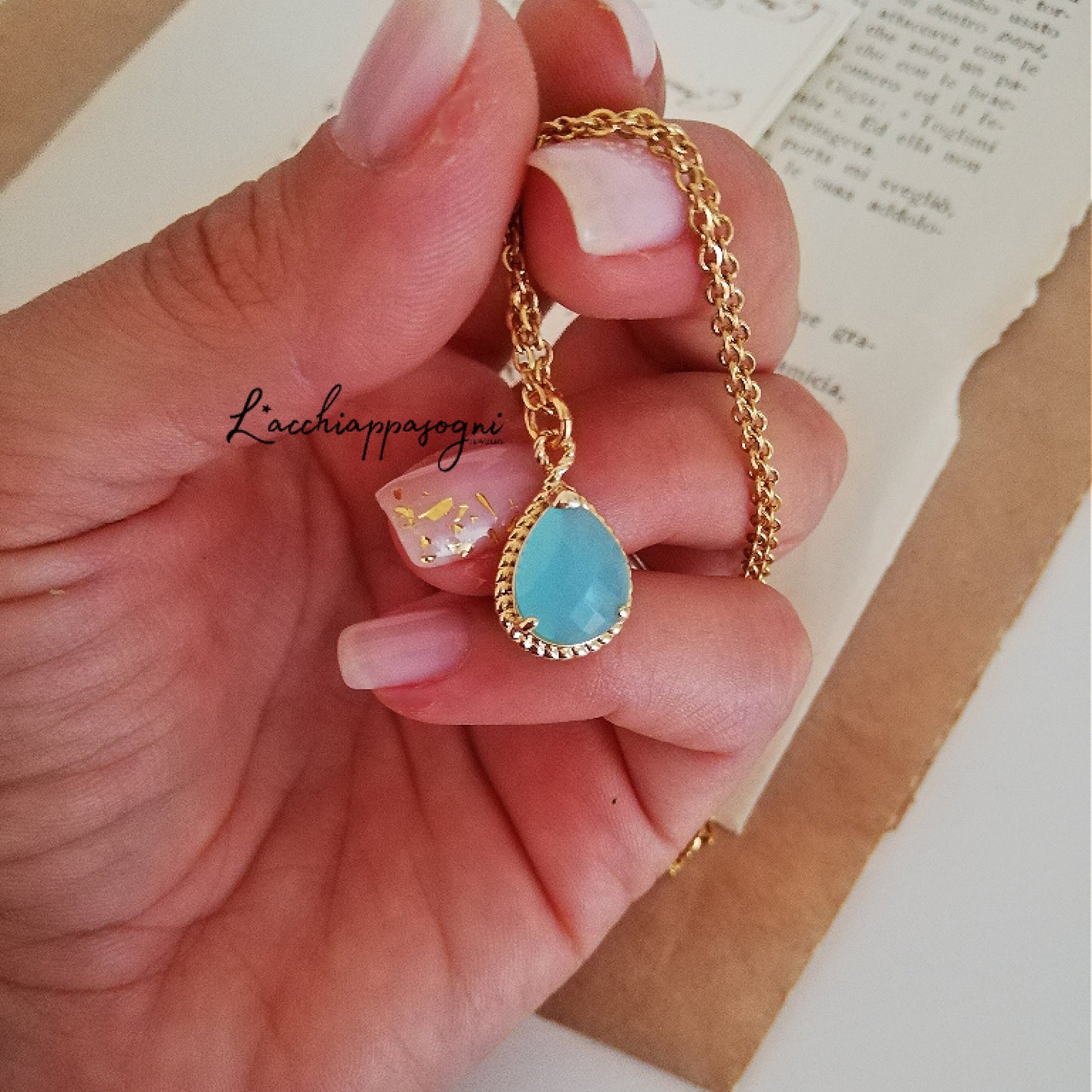 Collana Mary Stuart con goccia turchese in vetro