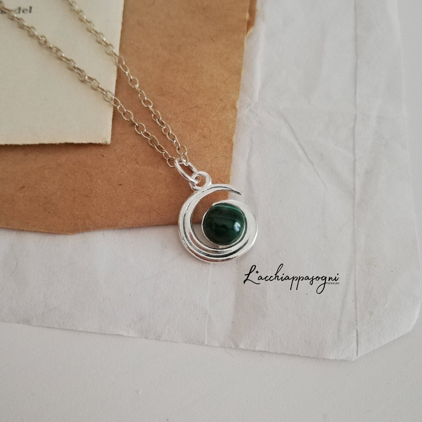 Collana Mezzaluna con Malachite, versione 2