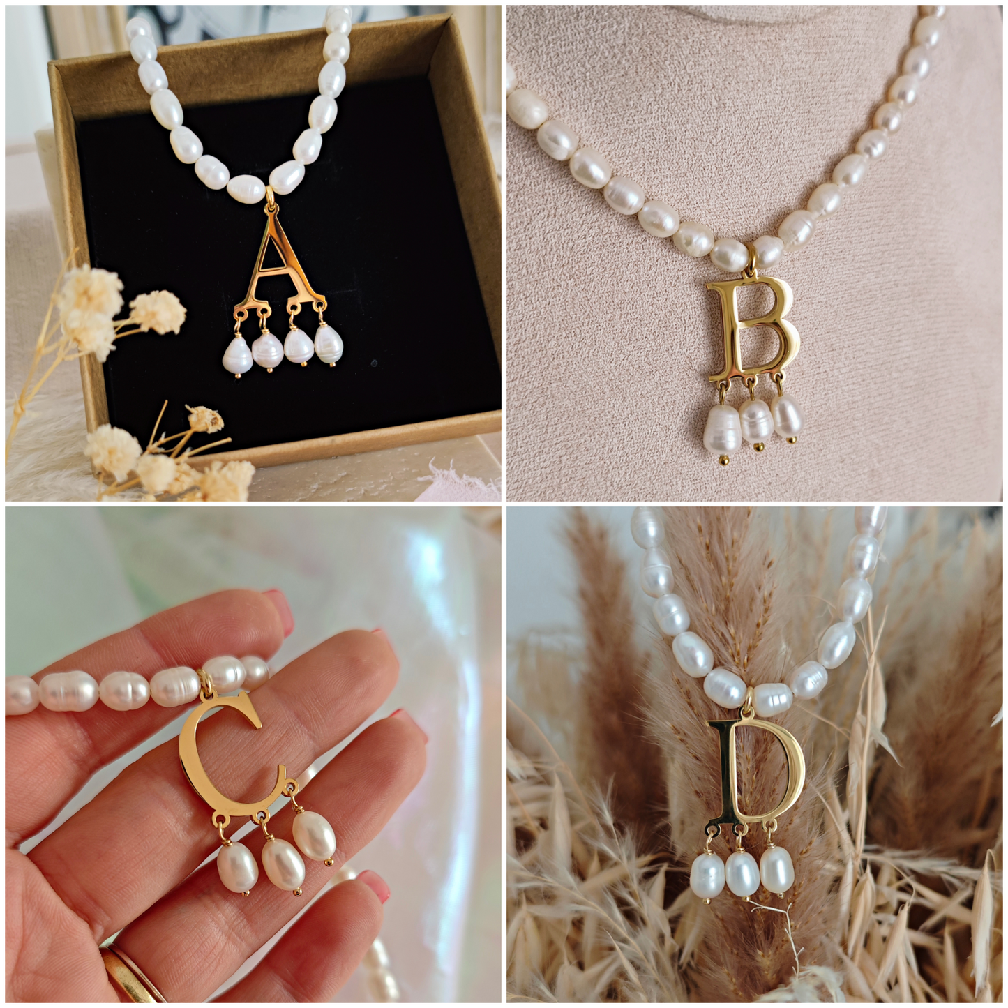 Collana Anne Boleyn con perle di fiume e lettera personalizzabile