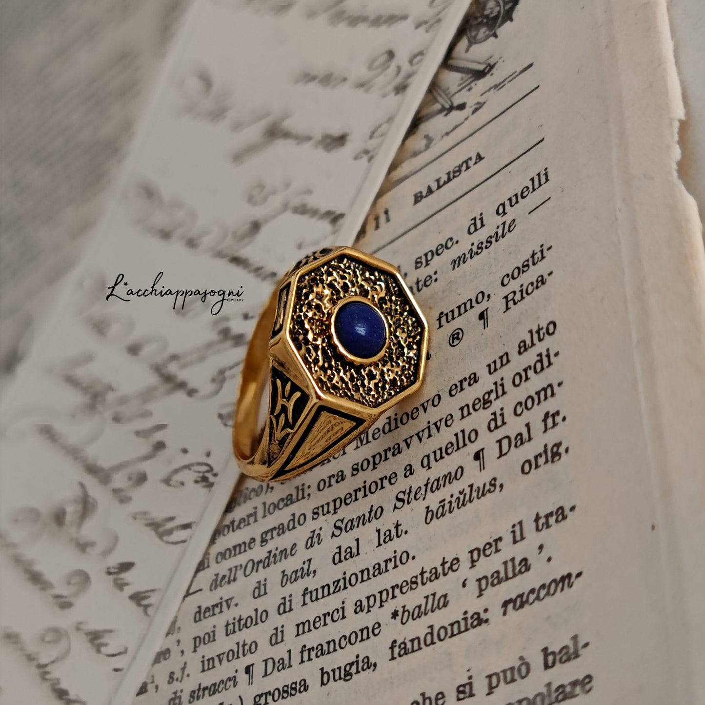 Art deco ring in gold plated silver and Lapis Lazuli