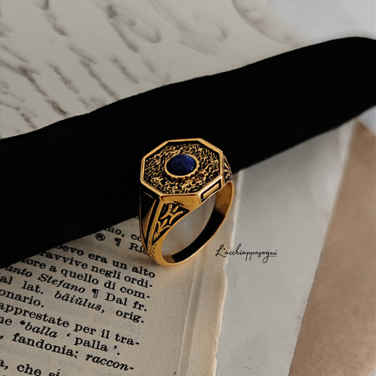 Art deco ring in gold plated silver and Lapis Lazuli