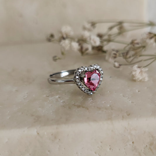 Crystal Heart Engagement Ring, Pink