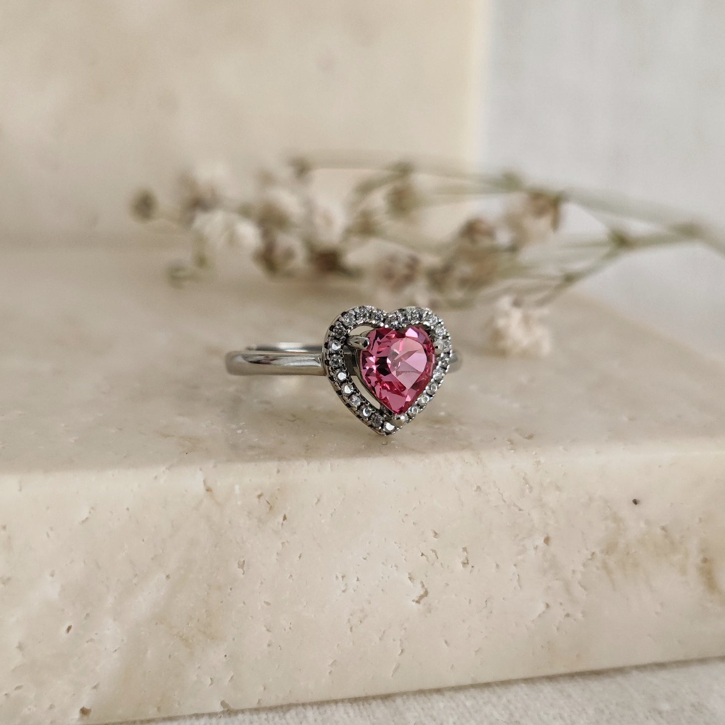 Crystal Heart Engagement Ring, Pink