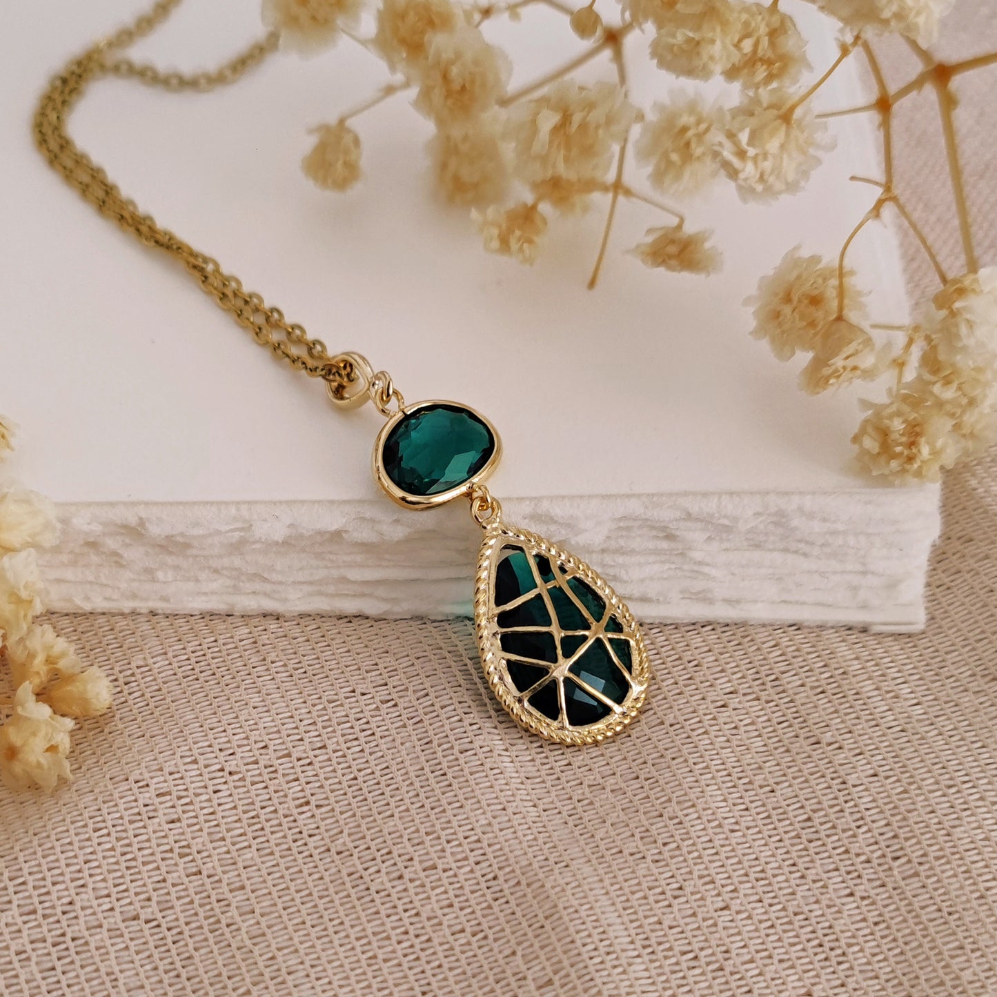 Witches of East End Inspired Wendy Emerald Green Teardrop Necklace