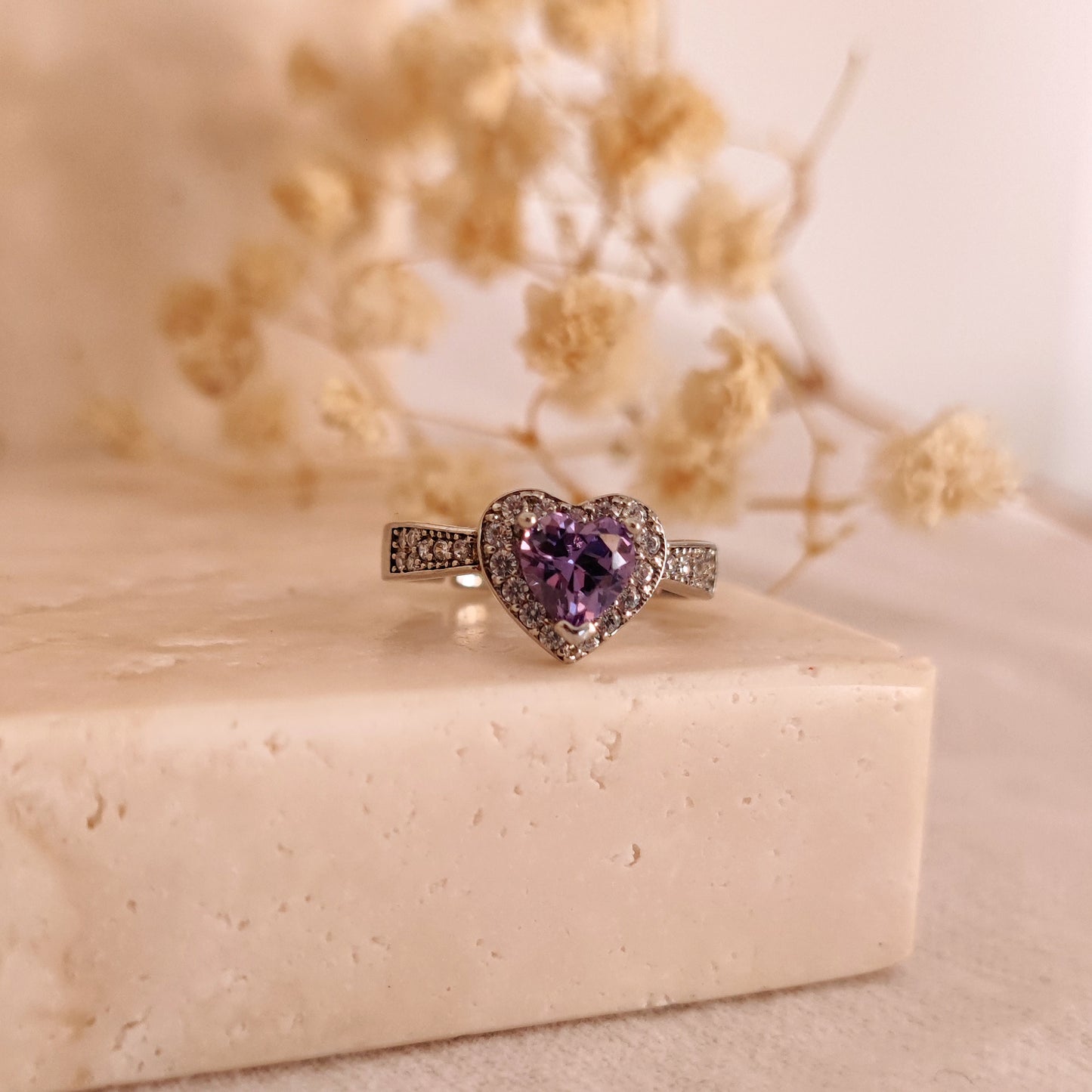 Crystal Heart Engagement Ring, Lilac