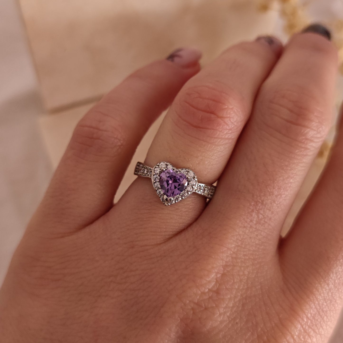 Crystal Heart Engagement Ring, Lilac