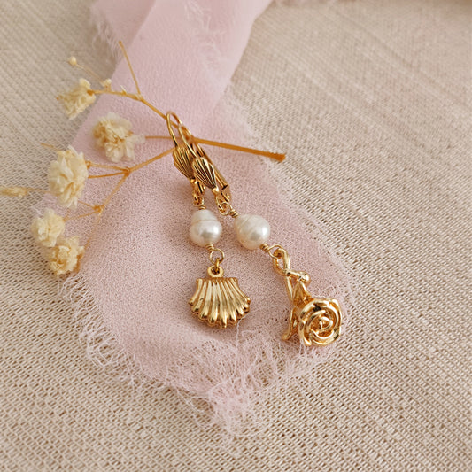 Aphrodite Greek Goddess Freshwater Pearls and Shell Earrings, Greek Mythology Earrings