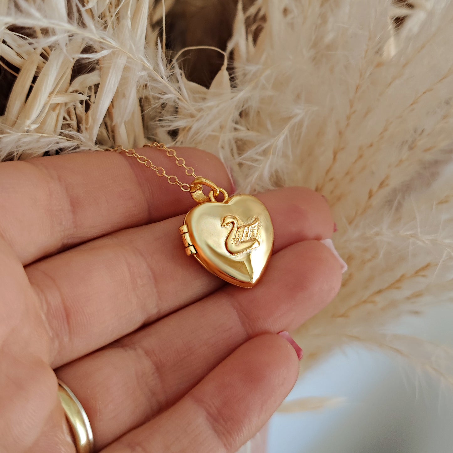Swan Locket Necklace - SMALL gold plated brass