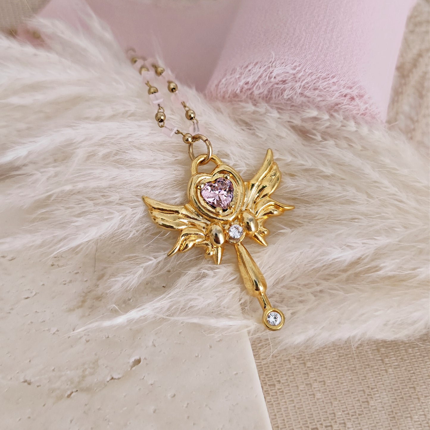 Tiny Winged Heart Key Charm | Mini Magic Key Wand Pendant | Kawaii Magical Girl Jewelry DIY (10 Pcs / Gold / 15mm x 14mm)