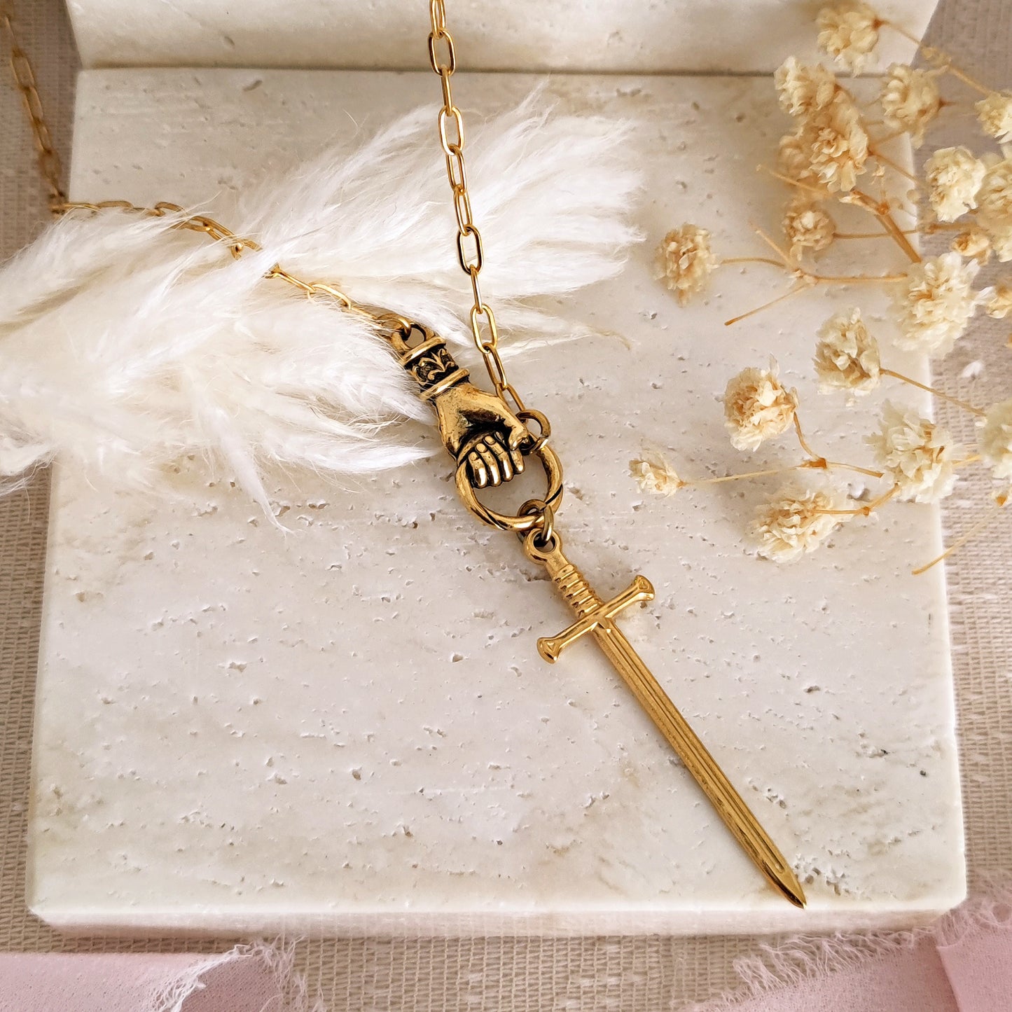 King of Camelot Necklace, Excalibur Sword and Hand Necklace, Bookish Jewelry, Dark Academia Necklace, Knightcore Necklace