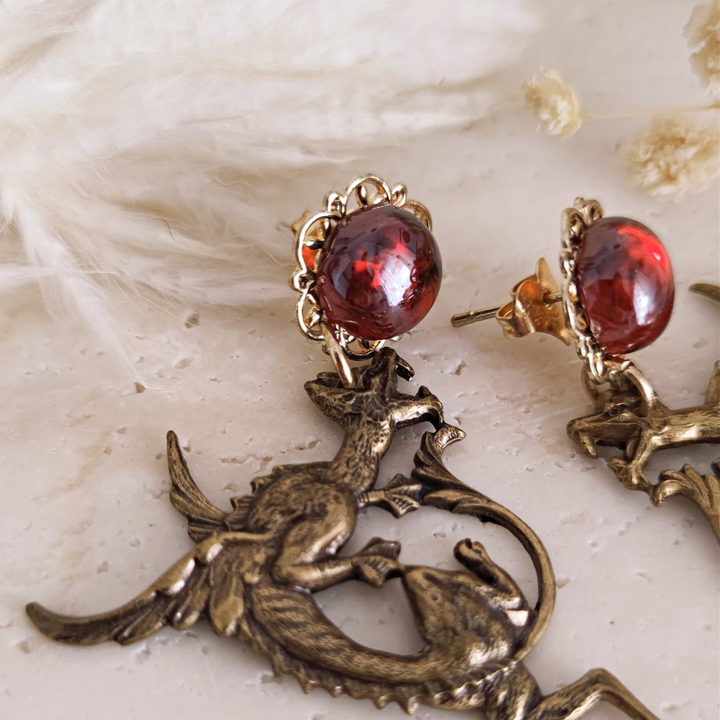 The Tudors Anne Boleyn Inspired Dragon and Ruby Gemstones Earrings