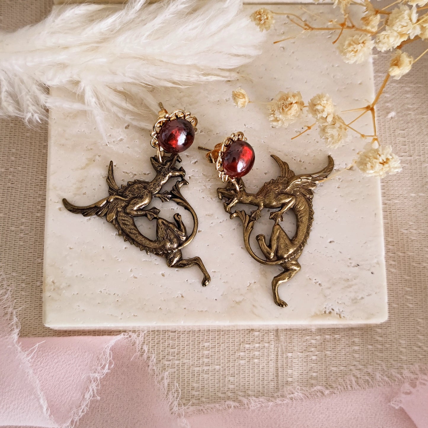 The Tudors Anne Boleyn Inspired Dragon and Ruby Gemstones Earrings