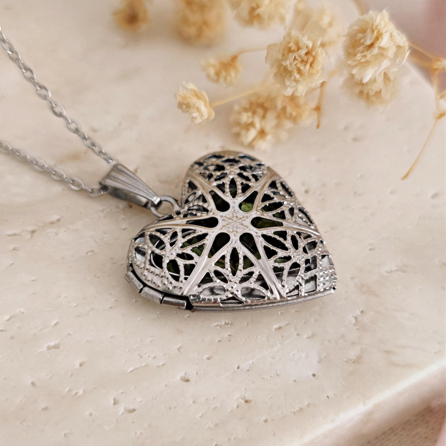 Vervain Filigree Heart Locket Necklace