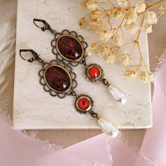 Queen Catherine of Aragon Inspired Long Red Earrings 