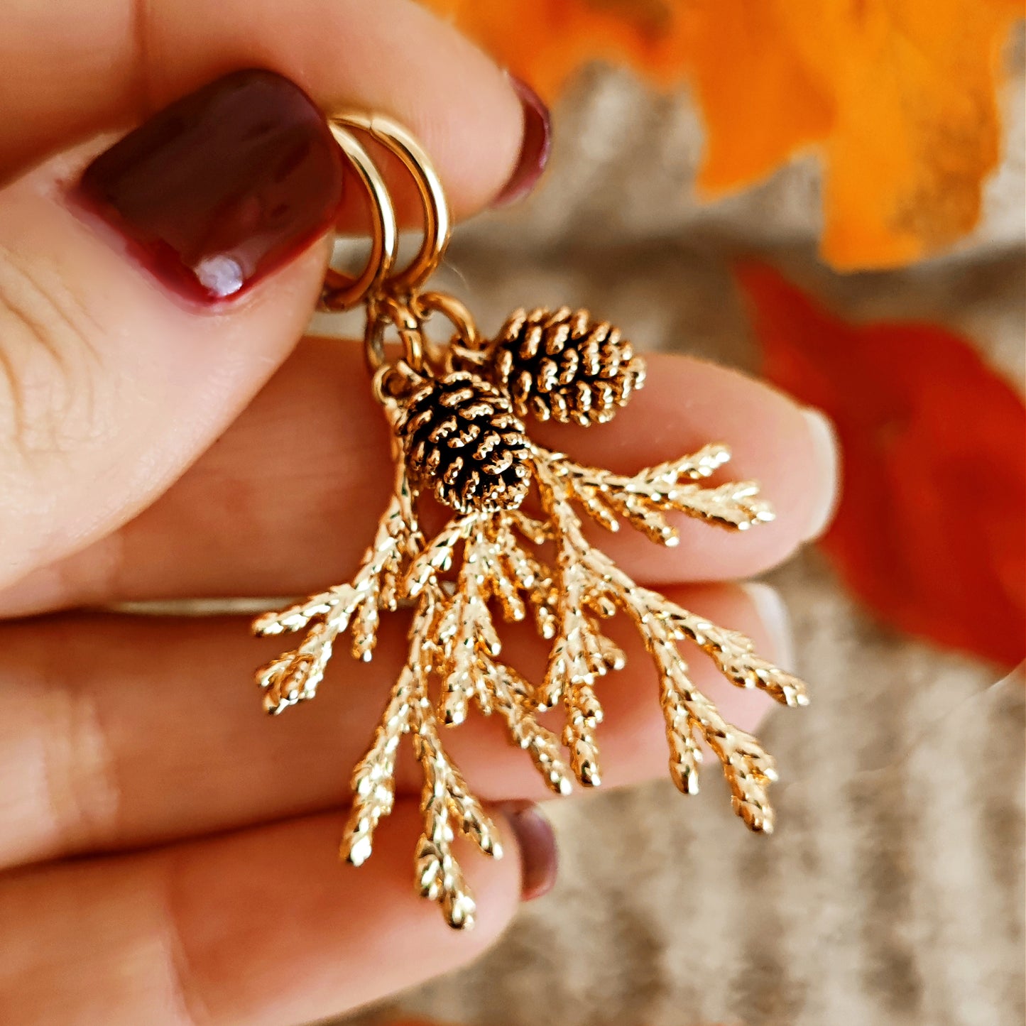 "Pine Forest" earrings with pine tree branches and pine cones