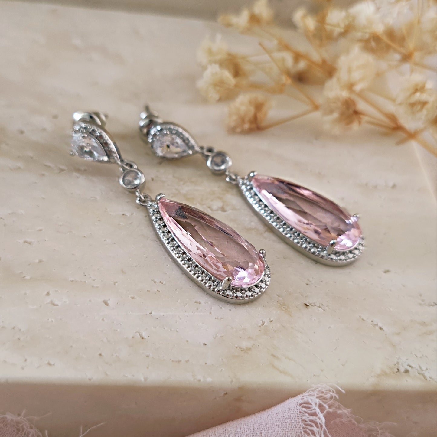 Boho Bridal Light Pink Earrings, Long Drop Earrings, Romantic Aesthetic Earrings, Light Pink Bridal Earrings, Statement Earrings // CLARY