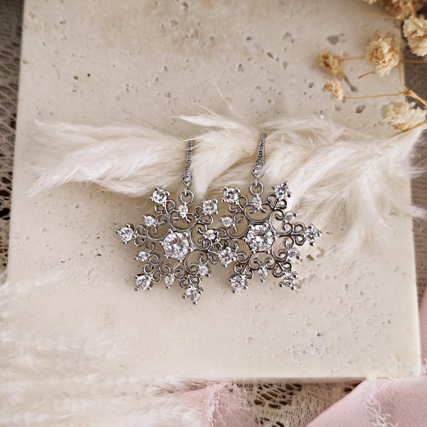 "Snow Queen" earrings in silver plated brass and cubic zirconia
