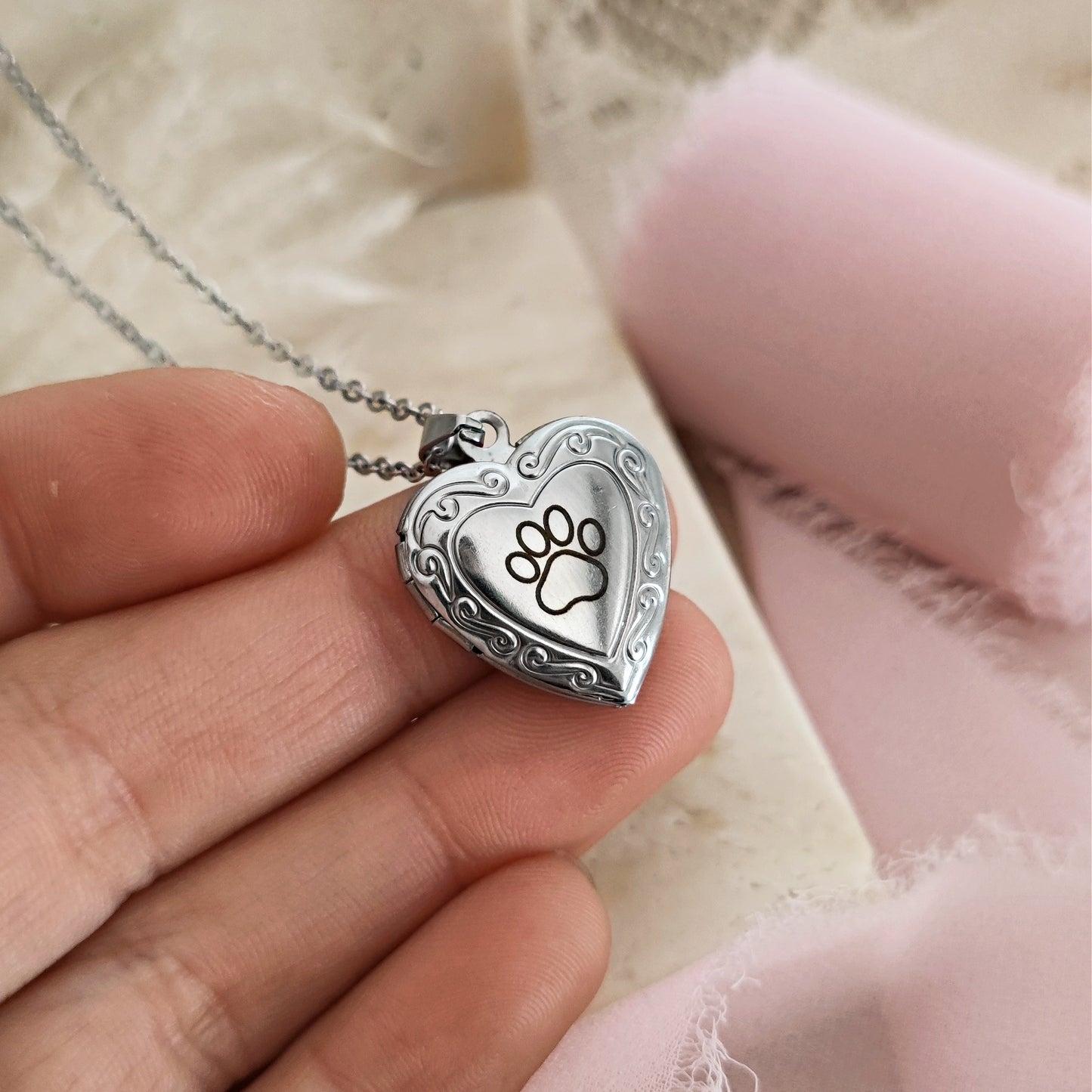 "Pawprint" Heart locket necklace