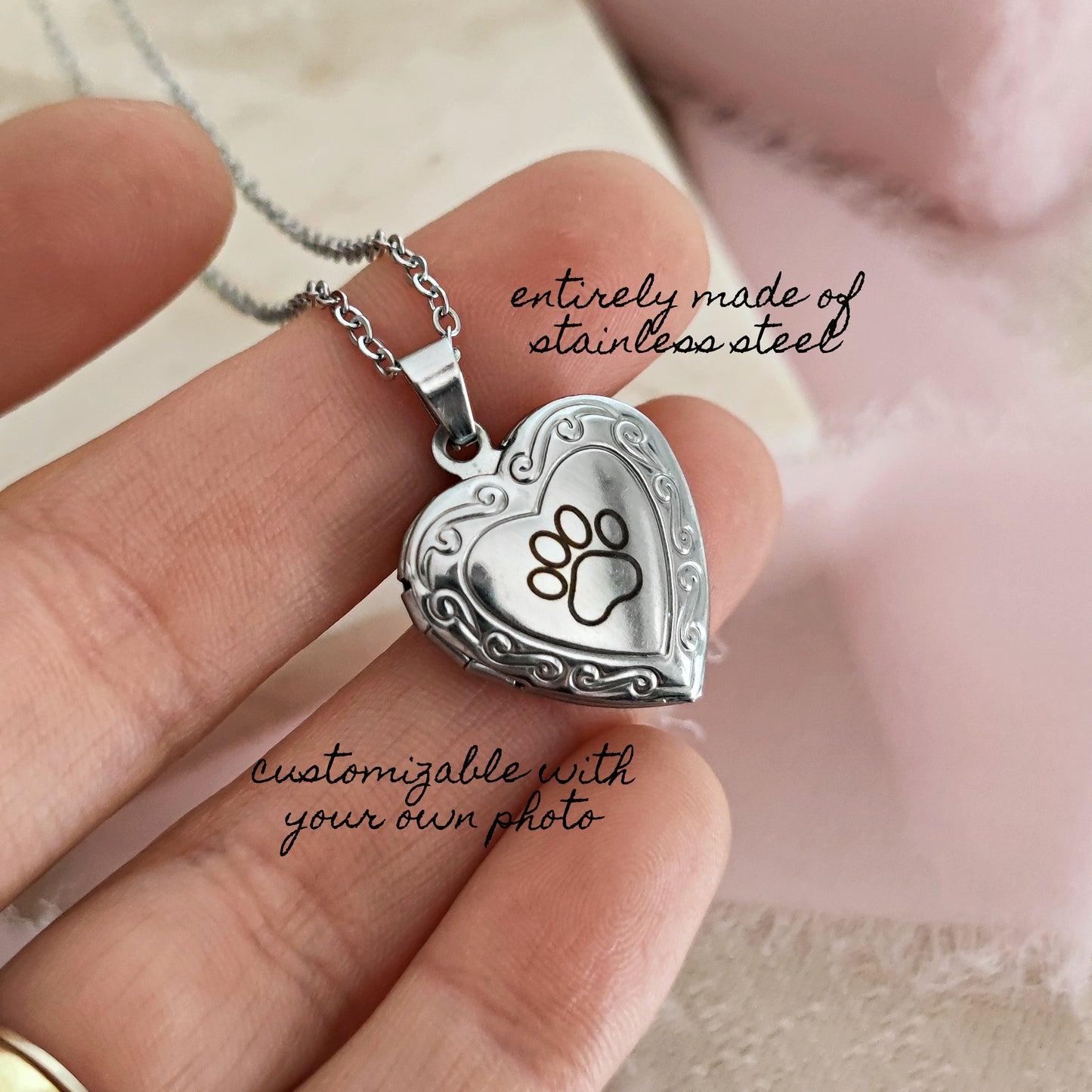 Collana locket cuore "Pawprint" in acciaio inox