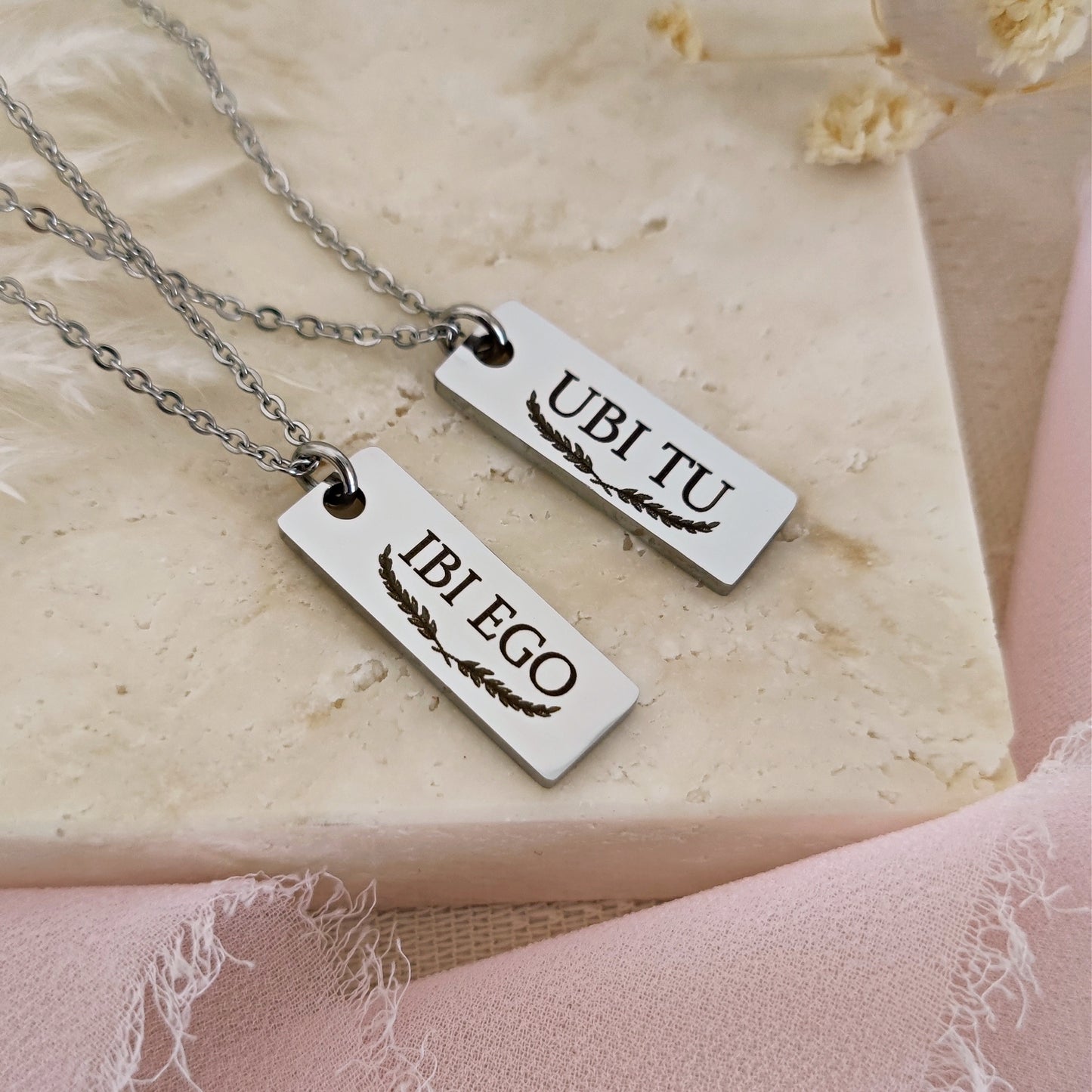 "Ubi tu, Ibi Ego" necklaces with engraving