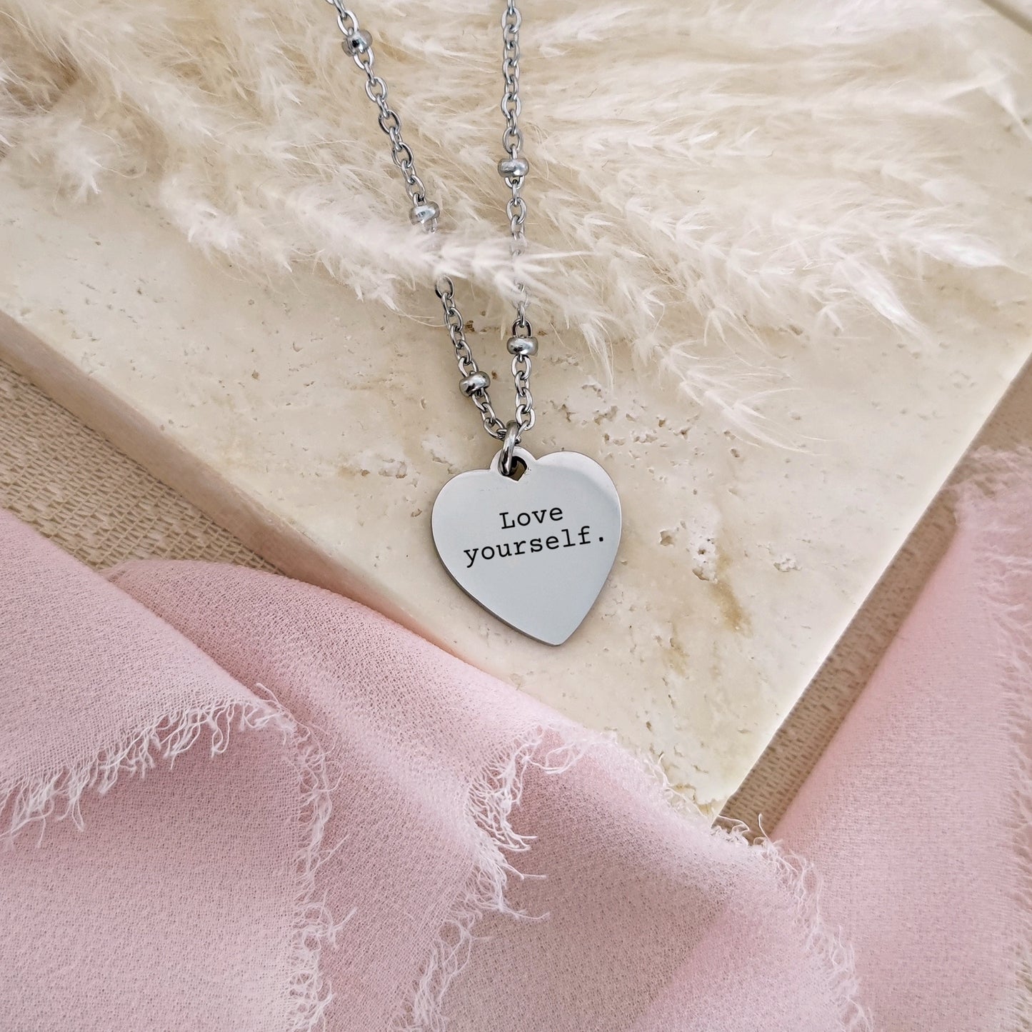 "Love Yourself" necklace with Mother of Pearl and engraving