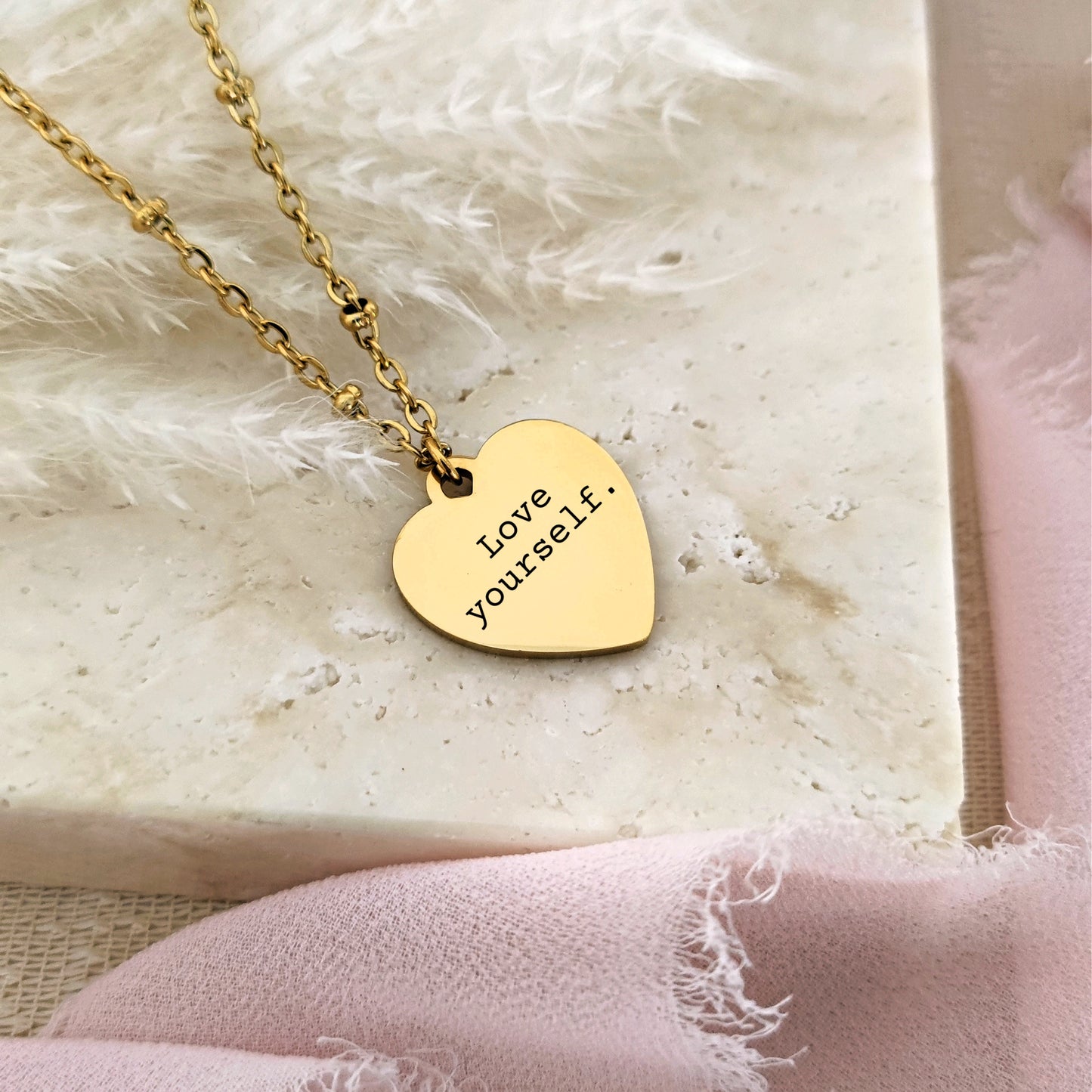 "Love Yourself" necklace with Mother of Pearl and engraving
