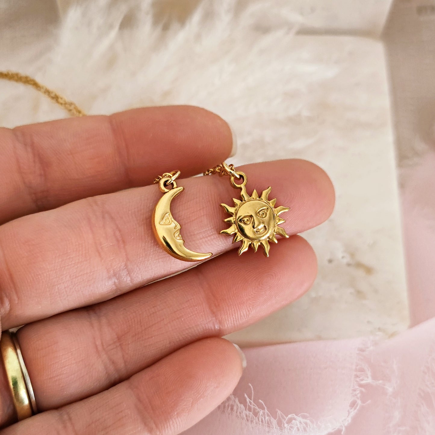 "Sun & Moon" necklaces with Sun and Moon for couples, gold