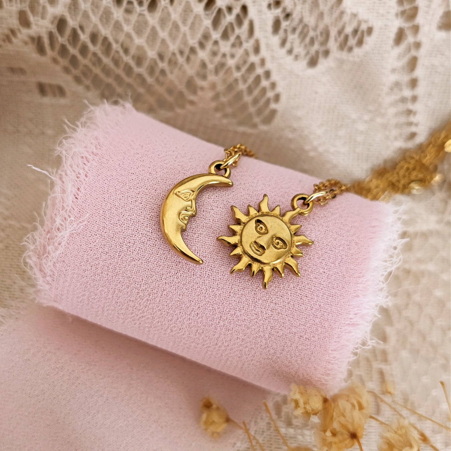 "Sun & Moon" necklaces with Sun and Moon for couples, gold