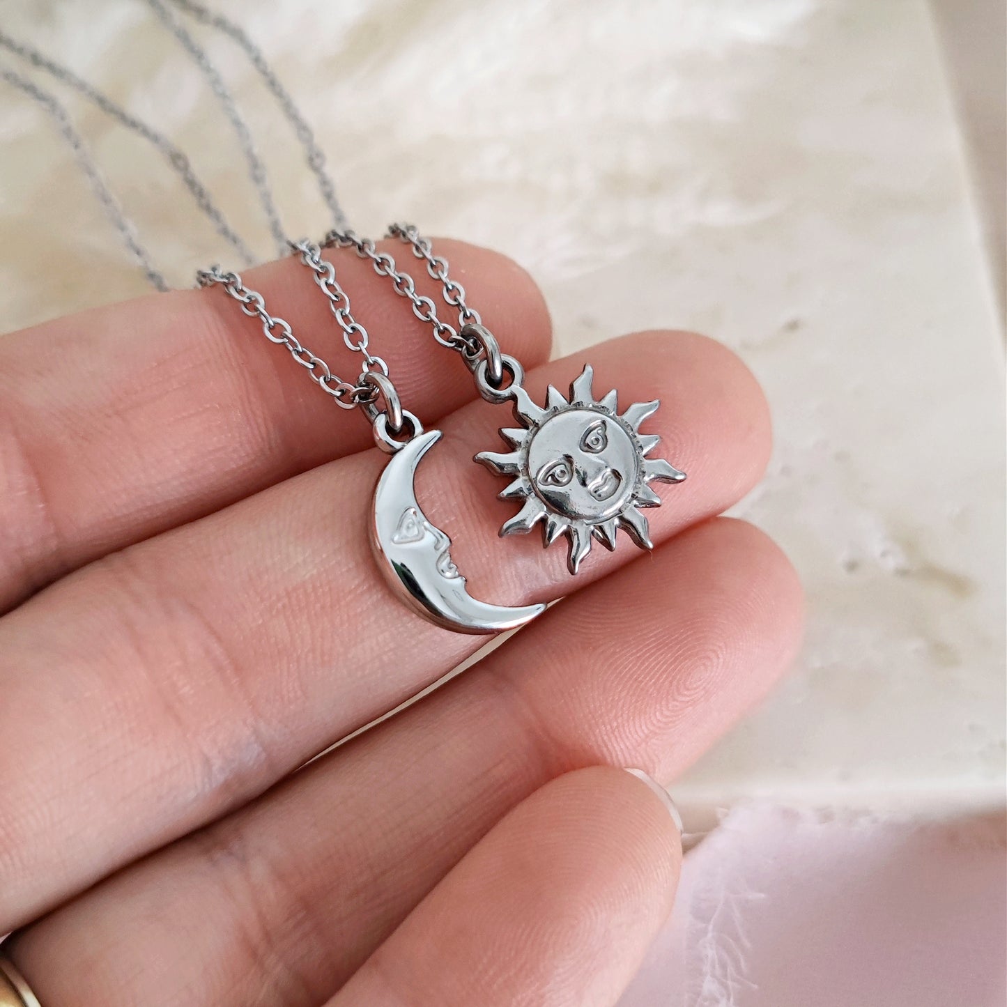Collane "Sun & Moon" con Sole e Luna per coppie, argento