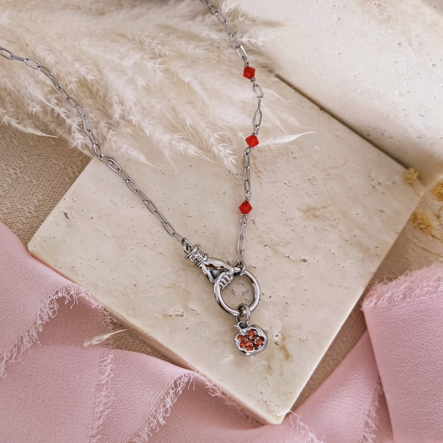 Persephone and Hades Pomegranate Necklace, silver