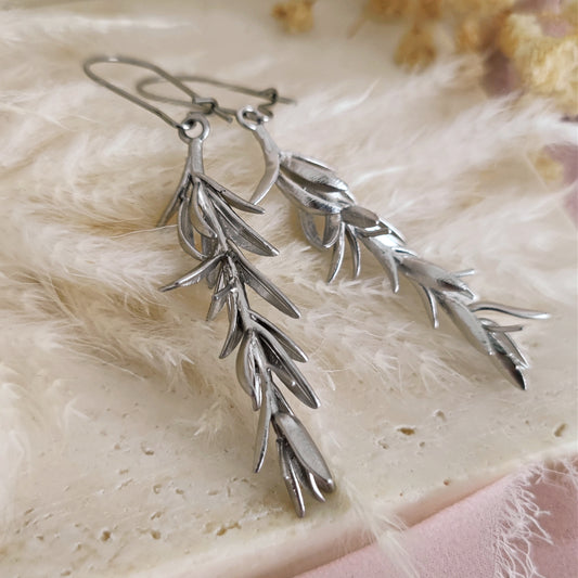 Rosemary Leaves Earrings, Rosemary Dangling Earrings, Twig Branch Earrings, Plant Nature Lover, Botanical Wildflower Earrings