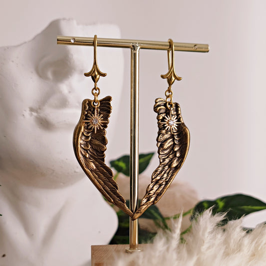 Chandelier Earrings "Icarus" with Bronzed Wings