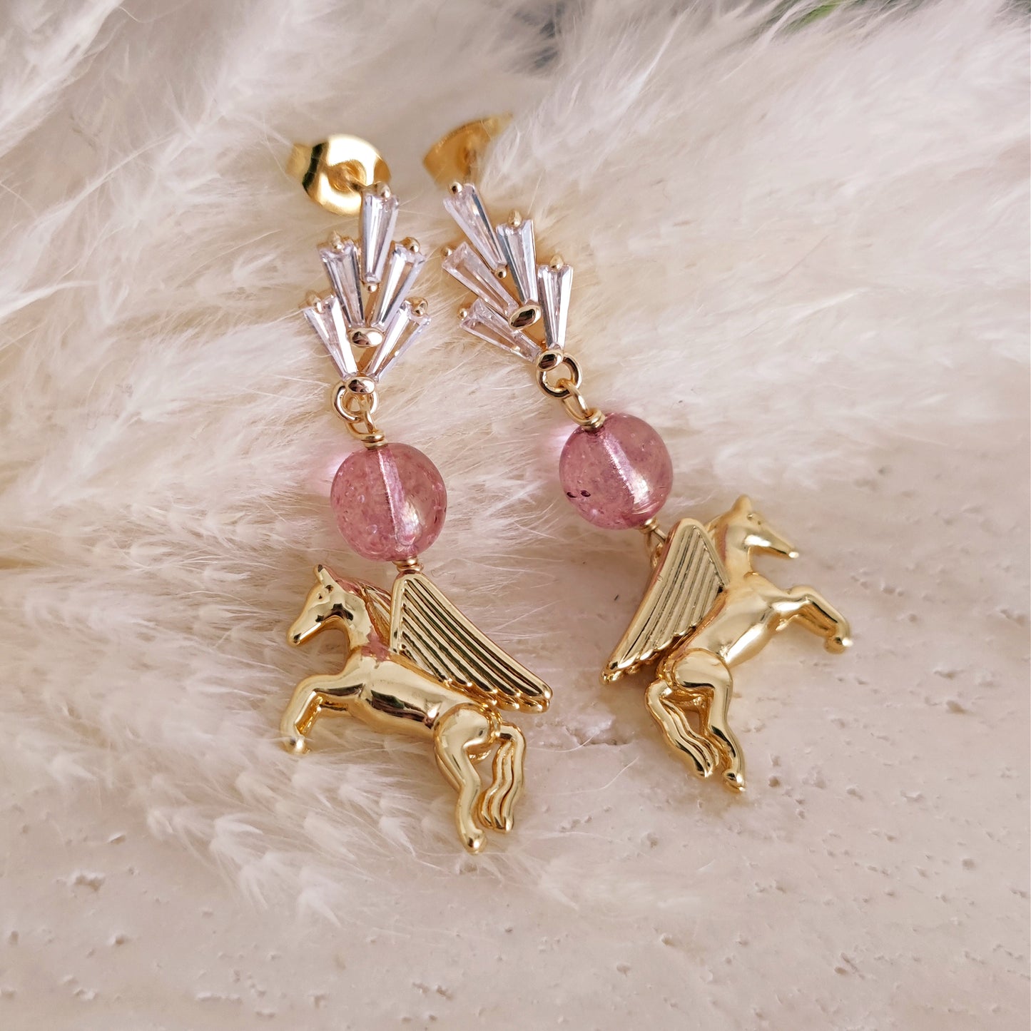 Cute "Pegasus" dangling earrings with crystals
