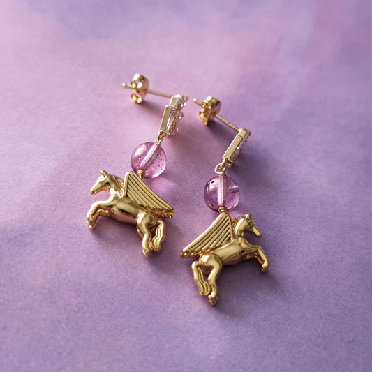 Cute "Pegasus" dangling earrings with crystals