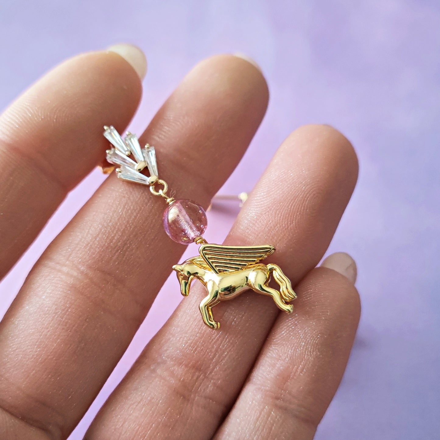 Cute "Pegasus" dangling earrings with crystals