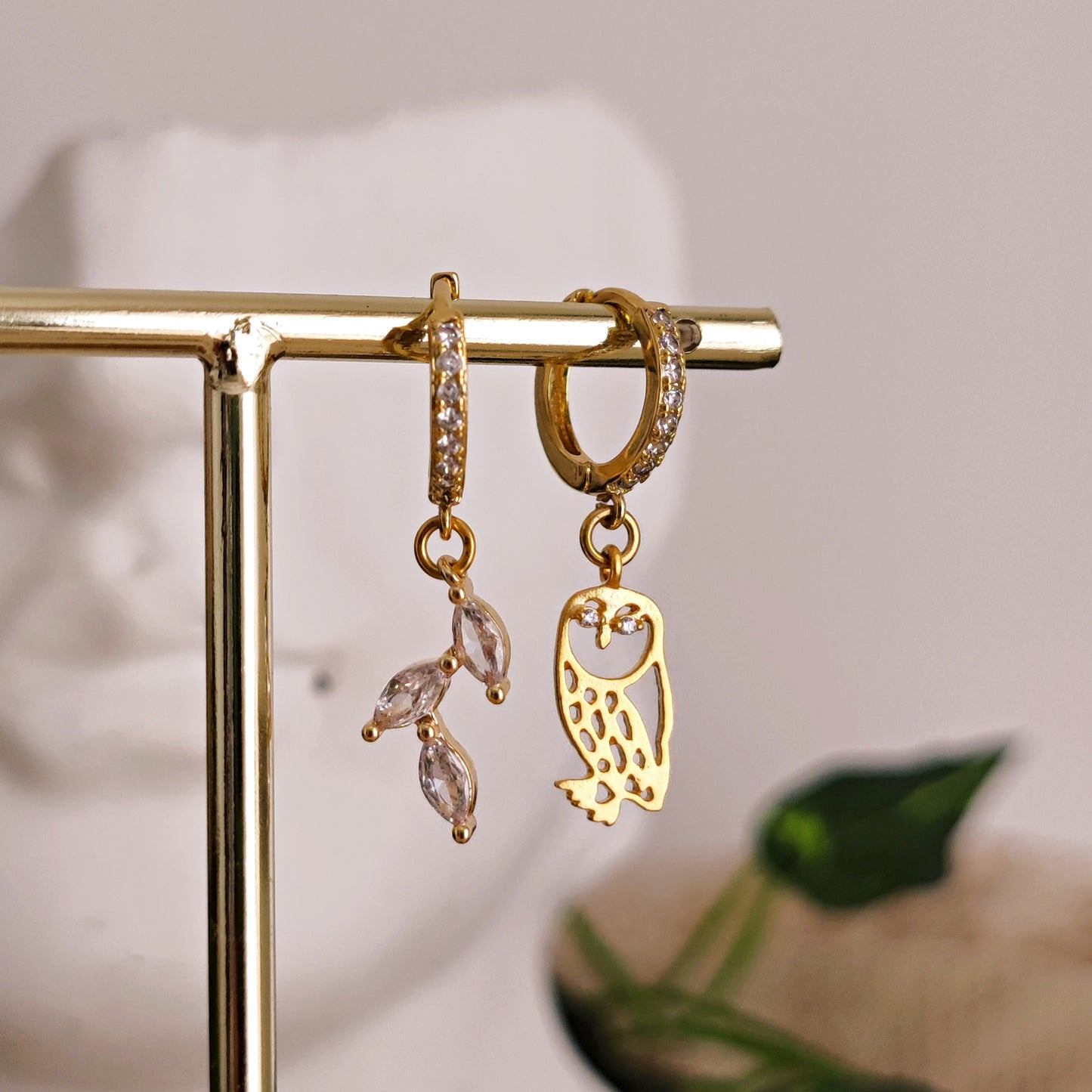 Micro-hoops "Athena" with crystals and owl