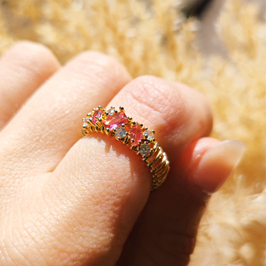 Adjustable Ring "Persephone" in gold plated brass and cubic zirconia