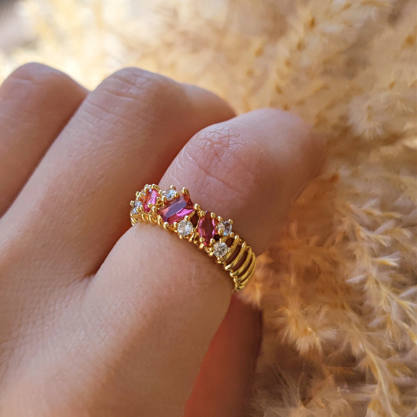 Adjustable Ring "Persephone" in gold plated brass and cubic zirconia