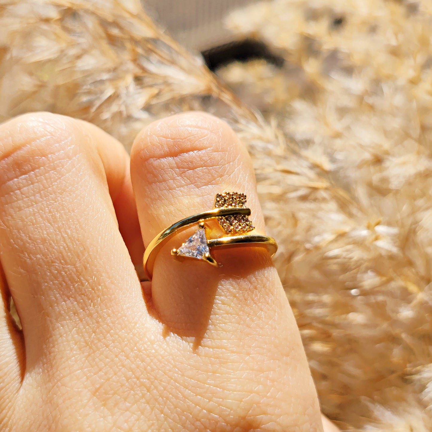 Adjustable Ring "Artemis" in gold plated brass and cubic zirconia