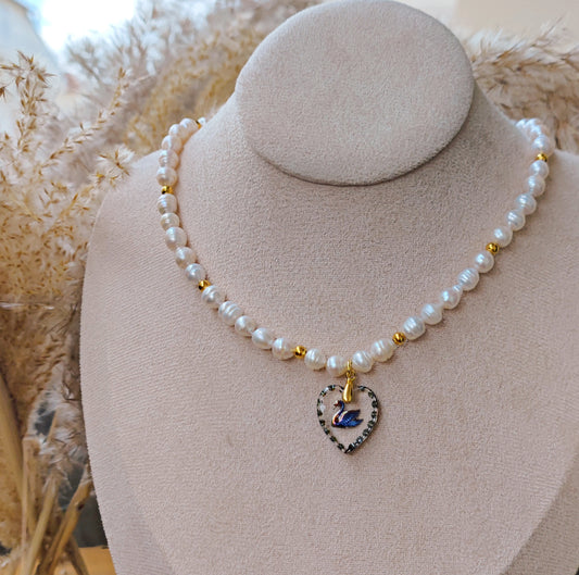 "Leda and the Swan" Choker Necklace with freshwater pearls