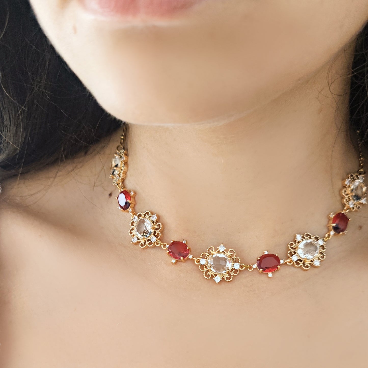 "Charlotte" choker necklace with ruby red crystals