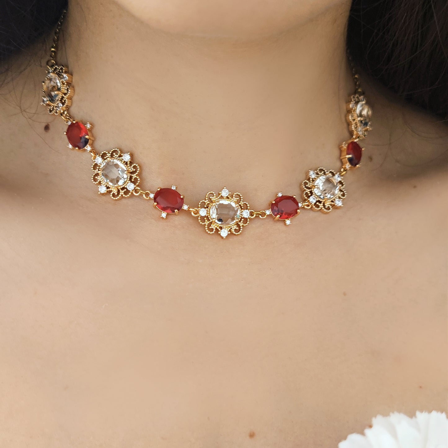 "Charlotte" choker necklace with ruby red crystals